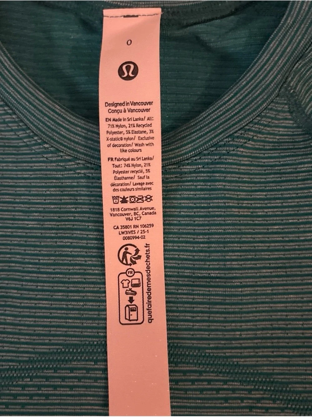 lululemon athletica Teal Striped Short Sleeve Crop Top
